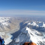 View from the summit of Everest looking down the Rongbuk Glacier into Tibet
