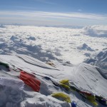 Prayer flags on the summit of Everest
