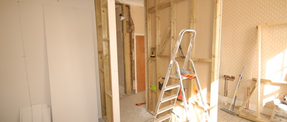 plasterboard going up (standing in main bedroom - on the right will be where new kitchen is going)