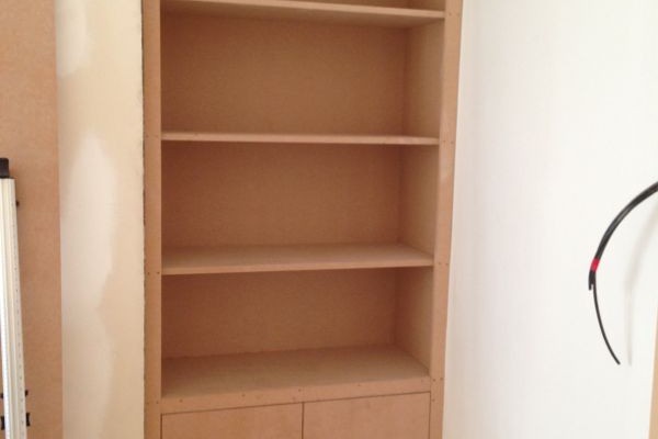 MDF shelving and bottom cupboard in the Living Room