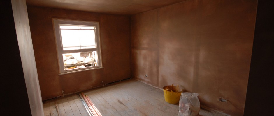 Newly plastered bedroom in the Battersea Loft conversion