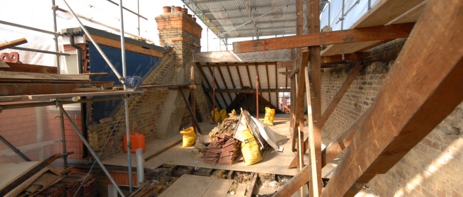 Removal of the roof to make way for the loft