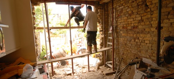 Preparing to remove the walls to fit the steels in the kitchen extension