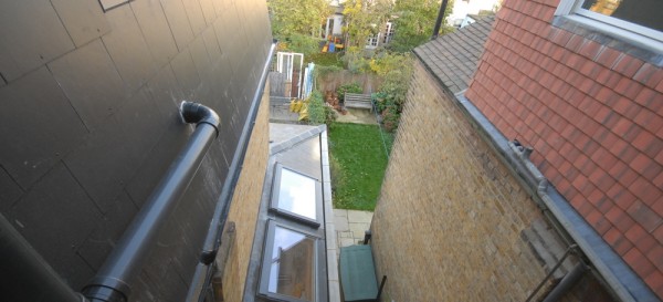 Looking down on the side return roof