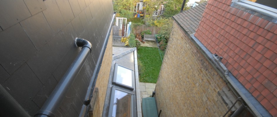 Looking down on the side return roof