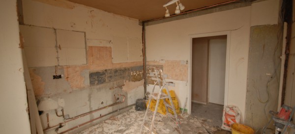 Kitchen has been stripped out and ceiling is being plastered