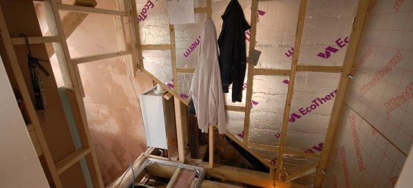 The bathroom in the loft is taking shape