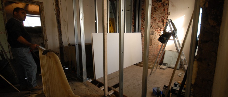 The partitions are being built upstairs for the new bathrooms...