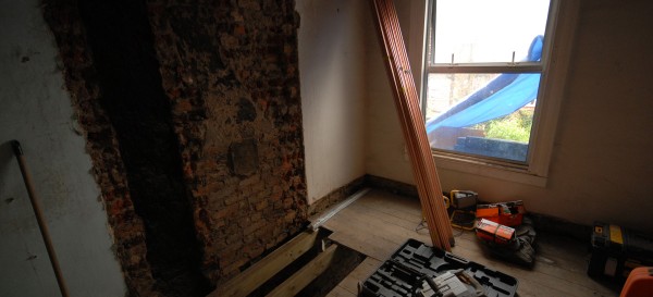 Removal of the chimney breast upstairs - this room will be split to form an ensuite bathroom and a family bathroom