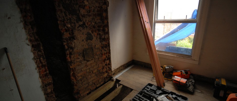 Removal of the chimney breast upstairs - this room will be split to form an ensuite bathroom and a family bathroom