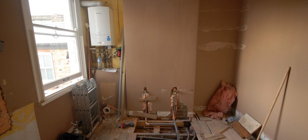 The double sink will go in the centre of the chimney breast