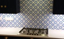 The finished tiles behind the hob